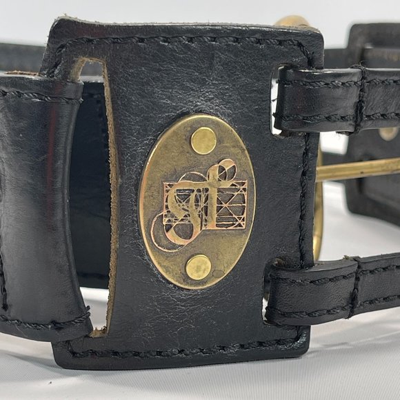 GF FERRE Black Leather Sectioned Belt with Bronze Plaques main image 5